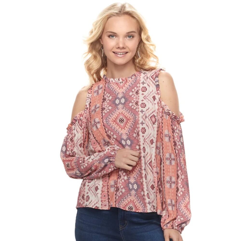 Mason & Belle Print Cold Shoulder Top